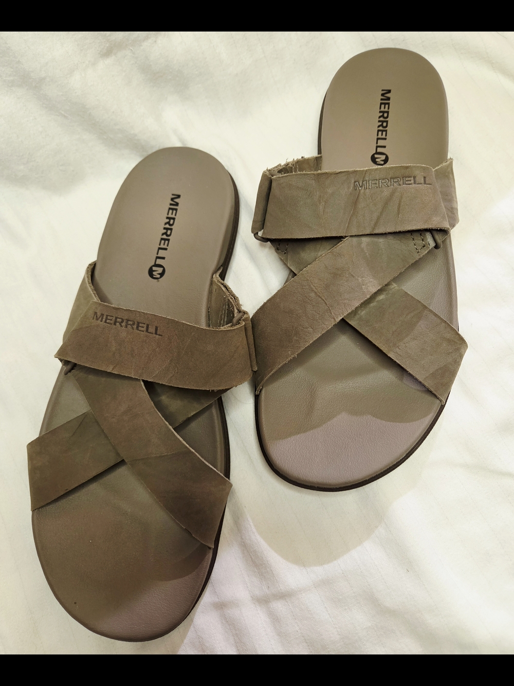 Merrell Around Town Sandstone Leather Slide Sandals Women's US Size 9